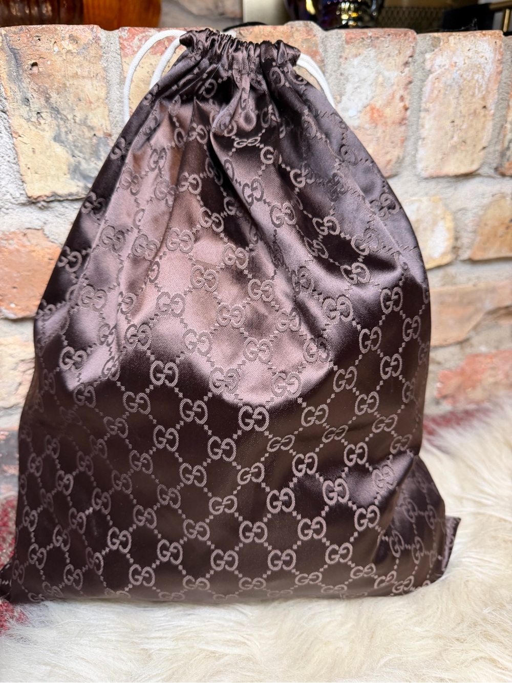 Gucci Chocolate Brown GG Monogram Drawstring Dustbag